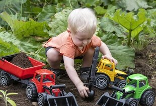 Suur traktor haagisega Plasto, 56,5 cm, roheline hind ja info | Poiste mänguasjad | kaup24.ee