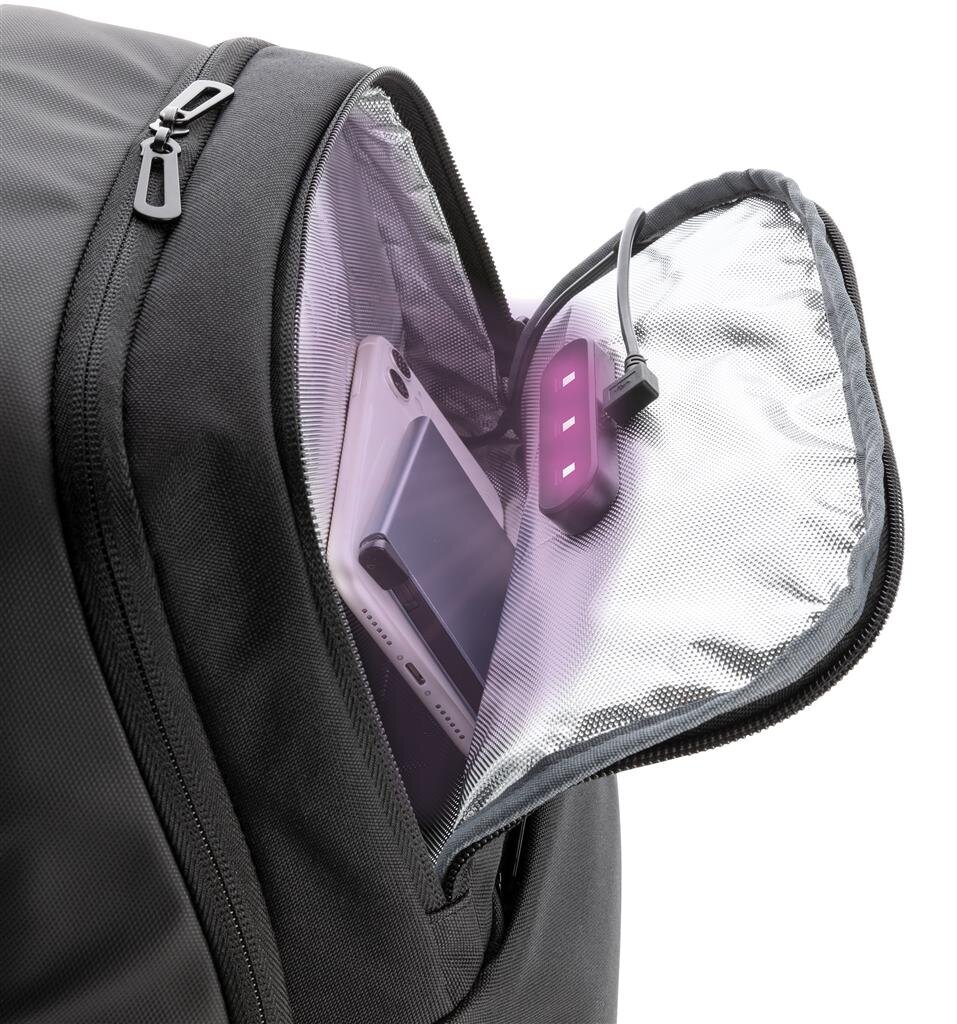 Sülearvuti seljakott 15,6" koos UV-C steriliseerimistaskuga Swiss Peak, 18L, must hind ja info | Spordikotid, seljakotid | kaup24.ee