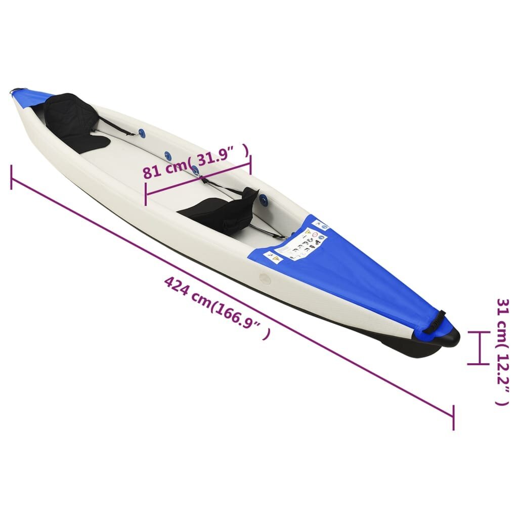 vidaXL täispumbatav kajak, sinine, 424x81x31 cm, polüester hind ja info | Paadid ja süstad | kaup24.ee