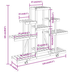 vidaXL ratastega lillealus, 110 x 25 x 101 cm, nulupuit цена и информация | Подставки для цветов, держатели для вазонов | kaup24.ee