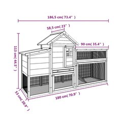 vidaXL kanakuut, hall, 186,5 x 58,5 x 113 cm, männipuit цена и информация | Скворечники, кормушки, клетки | kaup24.ee