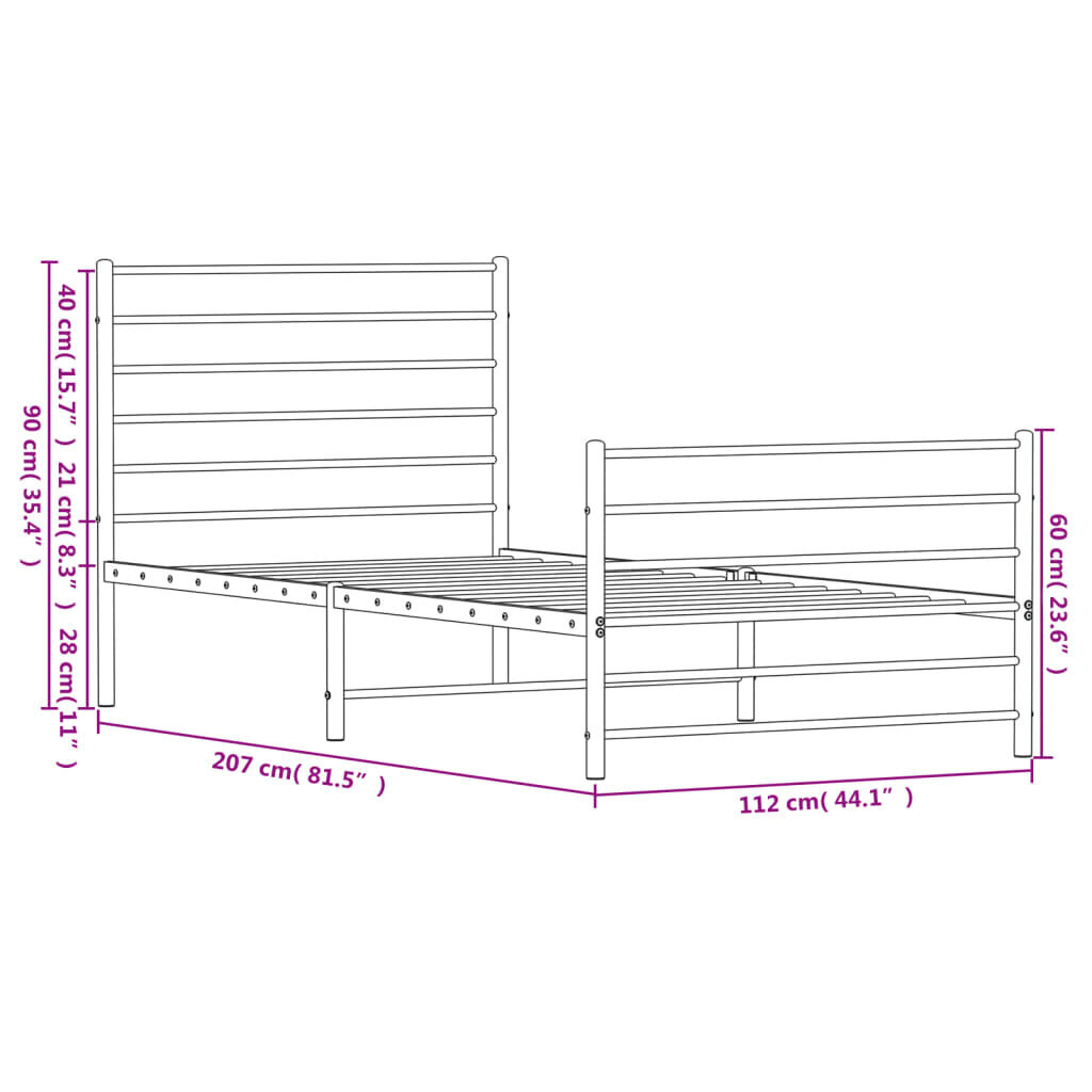 vidaXL metallist voodiraam peatsi ja jalutsiga, must, 107 x 203 cm цена и информация | Voodid | kaup24.ee