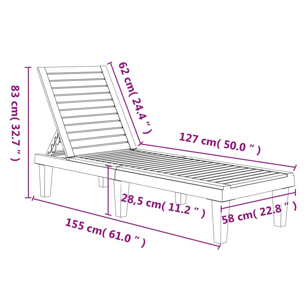 vidaXL päevitustoolid 2 tk, must, 155 x 58 x 83 cm, polüpropüleen hind ja info | Päevitustoolid | kaup24.ee