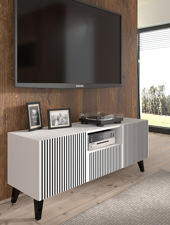 TV-kapp Akl Furniture Ravenna, valge/must hind ja info | TV alused | kaup24.ee