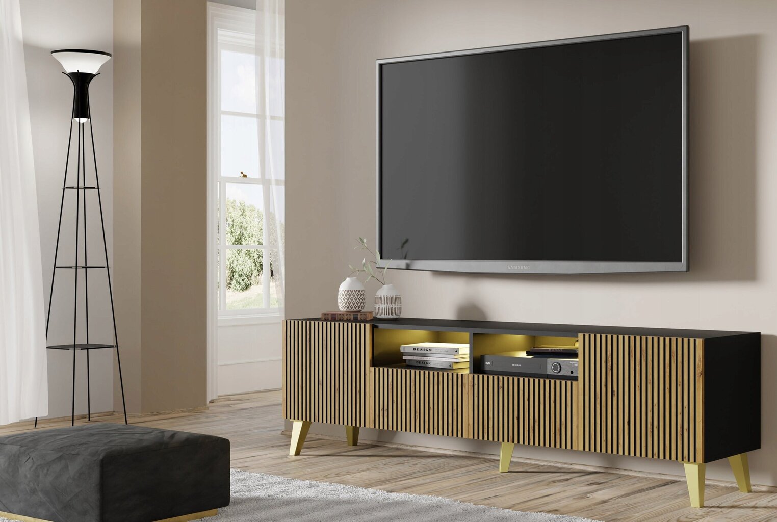 TV-kapp Akl Furniture Ravenna, must/pruun цена и информация | TV alused | kaup24.ee