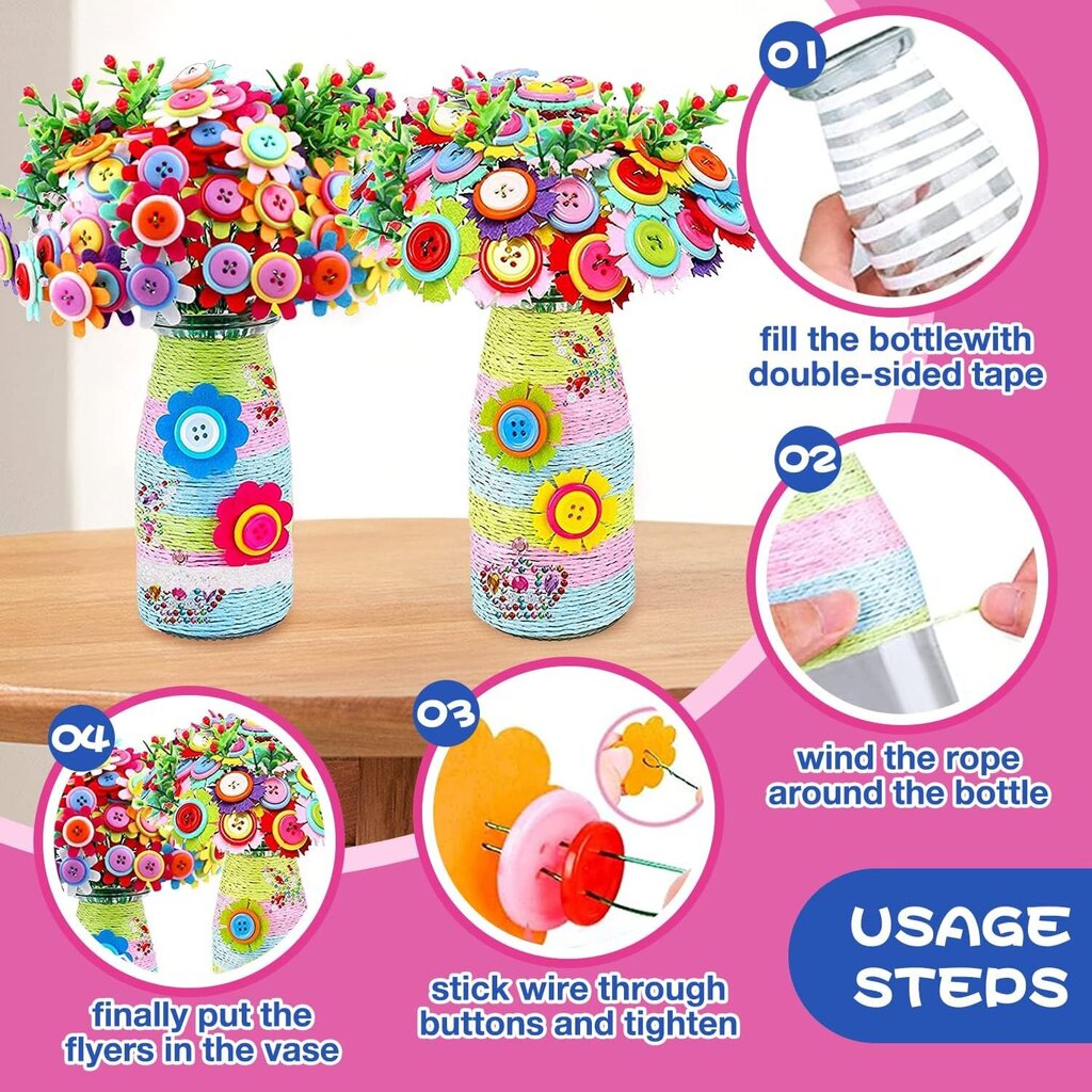 Laste loovuse arenduskomplekt DIY Button Bouquet Flowers hind ja info | Arendavad mänguasjad | kaup24.ee