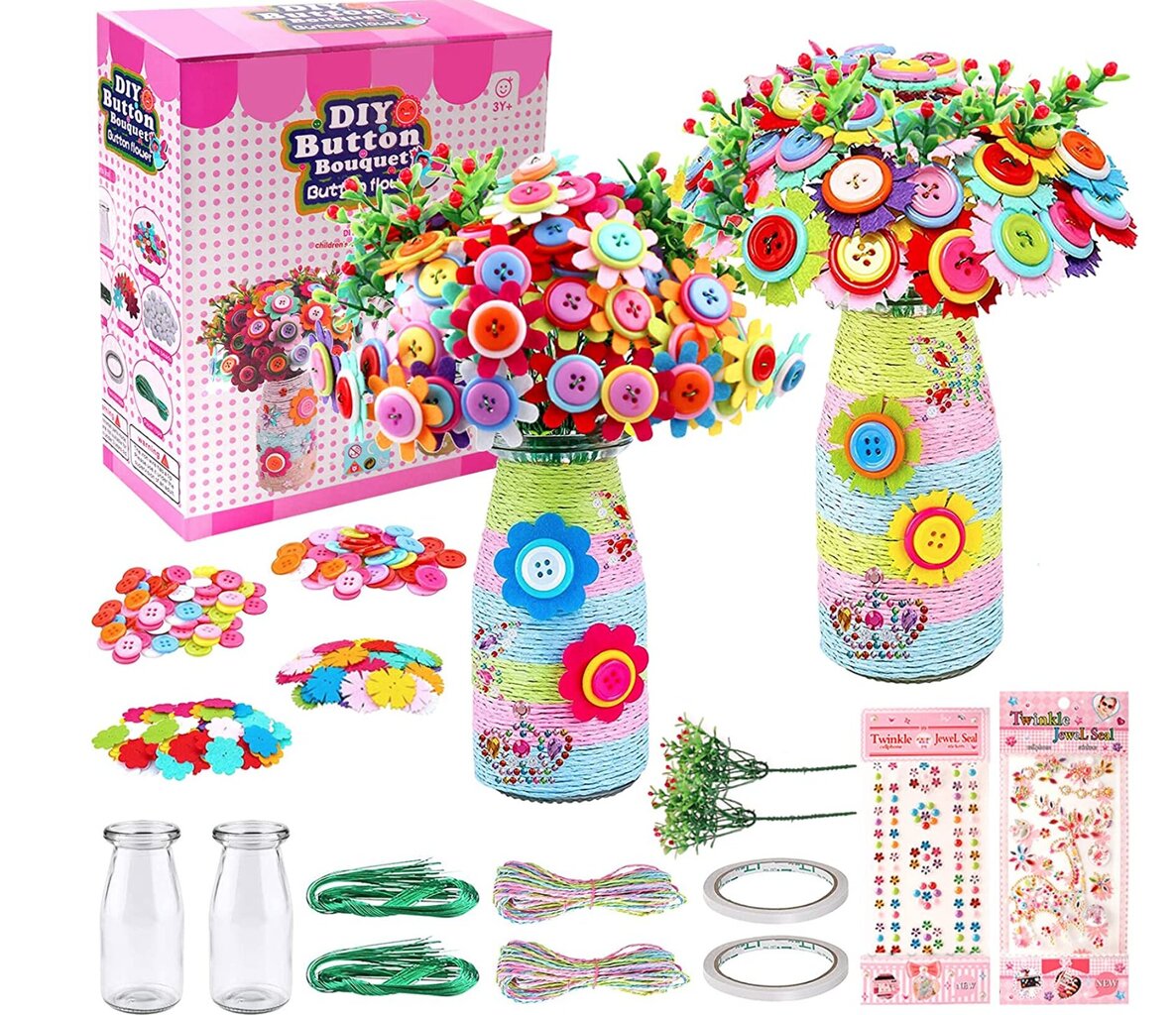 Laste loovuse arenduskomplekt DIY Button Bouquet Flowers hind ja info | Arendavad mänguasjad | kaup24.ee