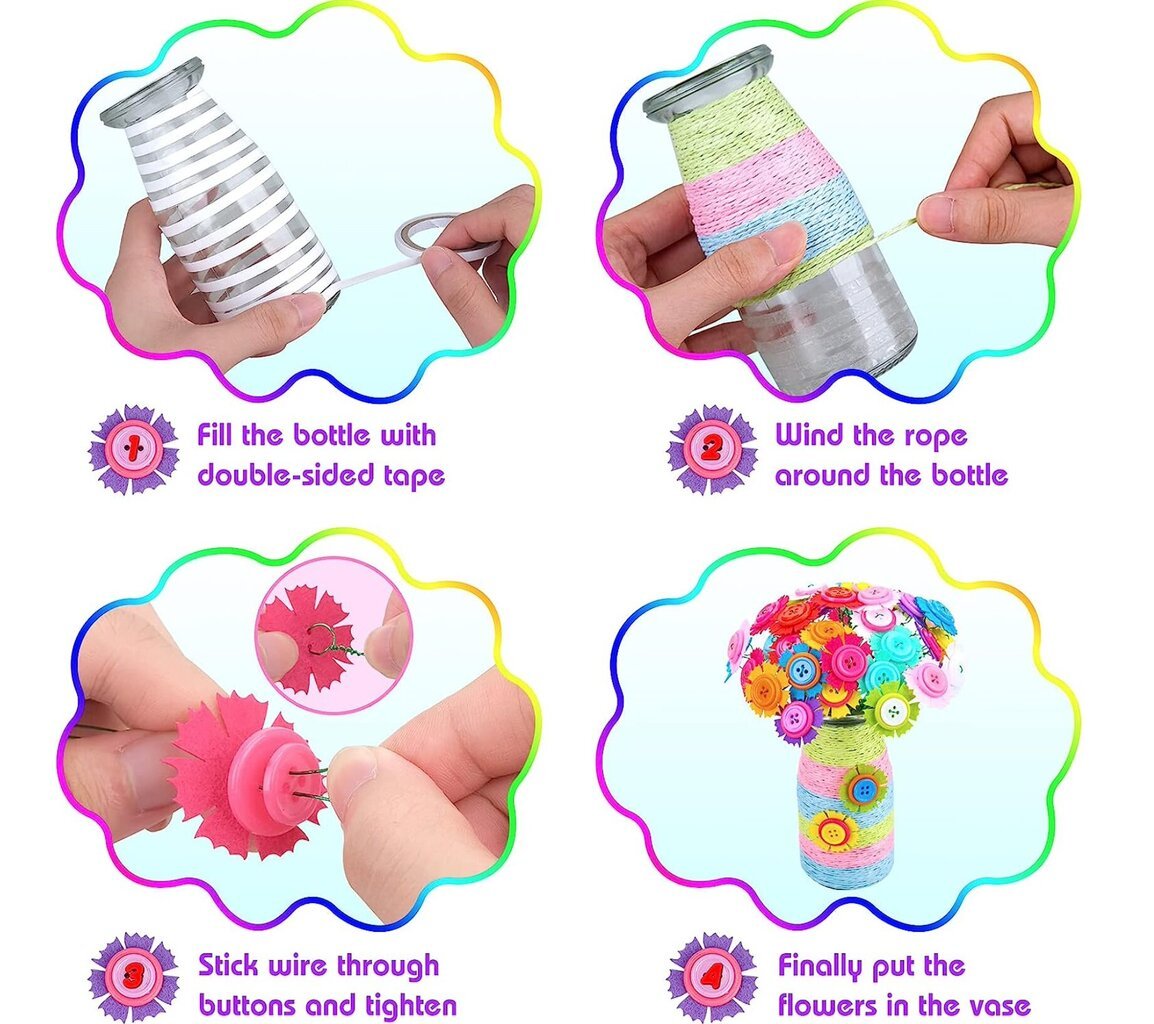 Laste loovuse arenduskomplekt DIY Button Bouquet Flowers hind ja info | Arendavad mänguasjad | kaup24.ee