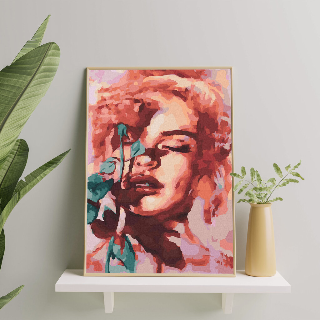 Värvi numbri järgi Raamis "Naine roosiga" Oh Art! 40x50 cm цена и информация | Maalid numbri järgi | kaup24.ee
