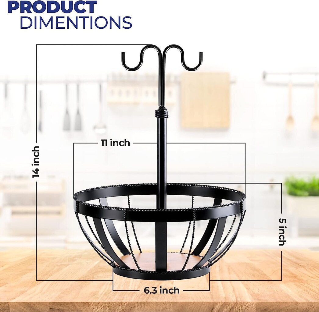 Fruiti puuviljakorv, 2 konksuga, must цена и информация | Lauanõud ja kööginõud | kaup24.ee