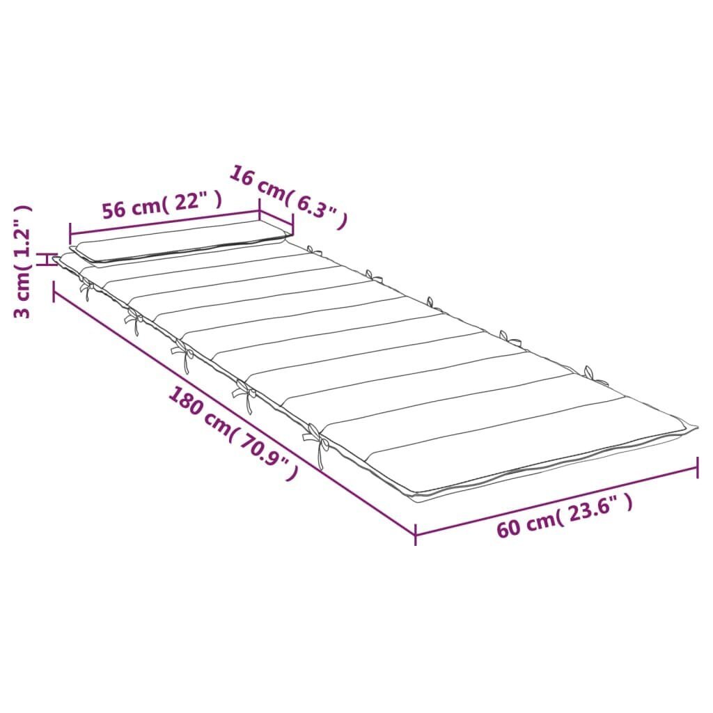 vidaXL päevitustooli padi, mitmevärviline, 180x60x3 cm, oxford kangas цена и информация | Toolipadjad ja -katted | kaup24.ee