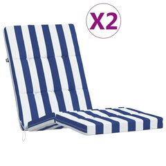vidaXL terrassitooli istmepadjad 2 tk, sinise/valge triibuline, kangas hind ja info | Toolipadjad ja -katted | kaup24.ee
