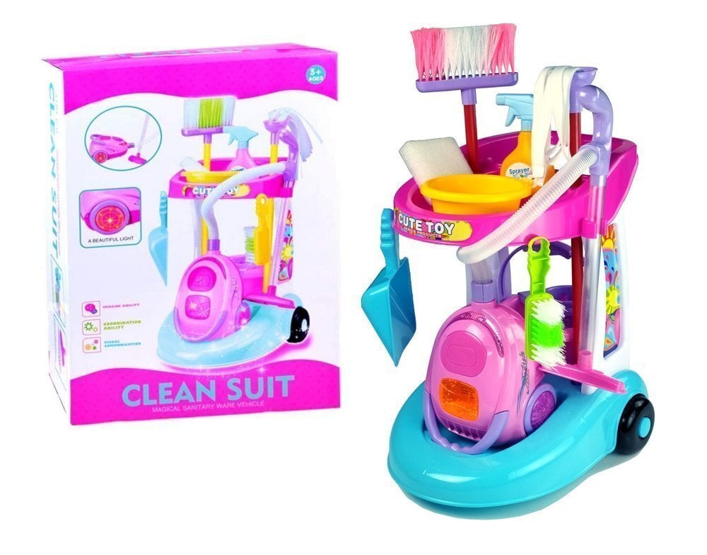 Puhastuskäru koos tolmuimeja ja tarvikutega, roosa цена и информация | Tüdrukute mänguasjad | kaup24.ee