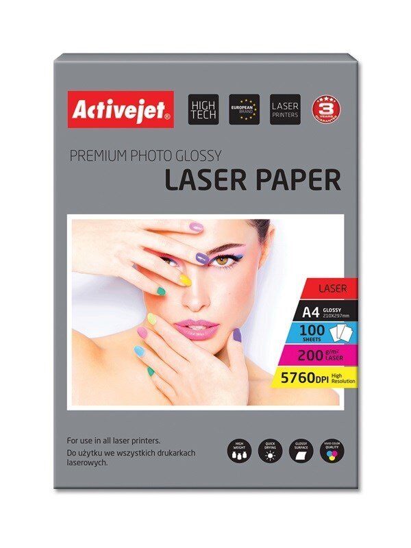 Activejet AP4-200G100L fotopaber laserprinteritele; A4; 100 tk цена и информация | Printeritarvikud | kaup24.ee
