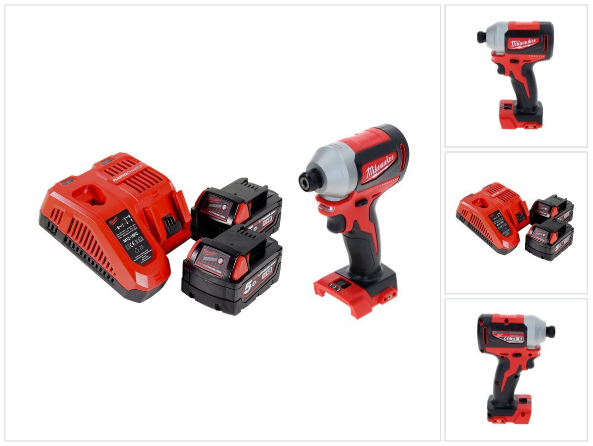 Juhtmeta lööktrell Milwaukee M18 BLID2-502FC 18 V 180 Nm 1/4" + 2x akut 5,0 Ah + laadija цена и информация | Akutrellid, kruvikeerajad | kaup24.ee