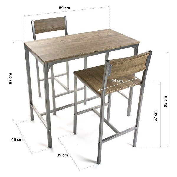 Lauakomplekt 2 tooliga Puidust MDF (45 x 87 x 89 cm) hind ja info | Aiamööbli komplektid | kaup24.ee