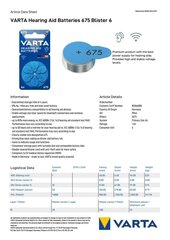 Элементы для слуховых аппаратов 675 VARTA 60 шт. цена и информация | Батерейки | kaup24.ee