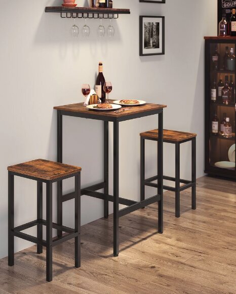 Söögilaud ja 2 tooli, 60 x 60 x 90 cm, pruun ja must hind ja info | Köögi- ja söögilauad | kaup24.ee