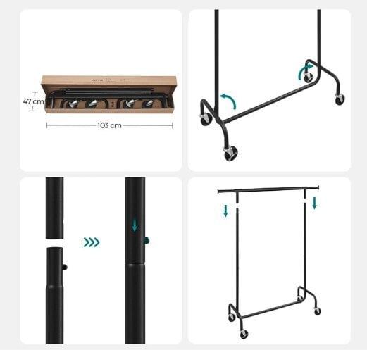 Riidestange ratastel, 45 x (110-150) x 160 cm, matt must hind ja info | Nagid | kaup24.ee