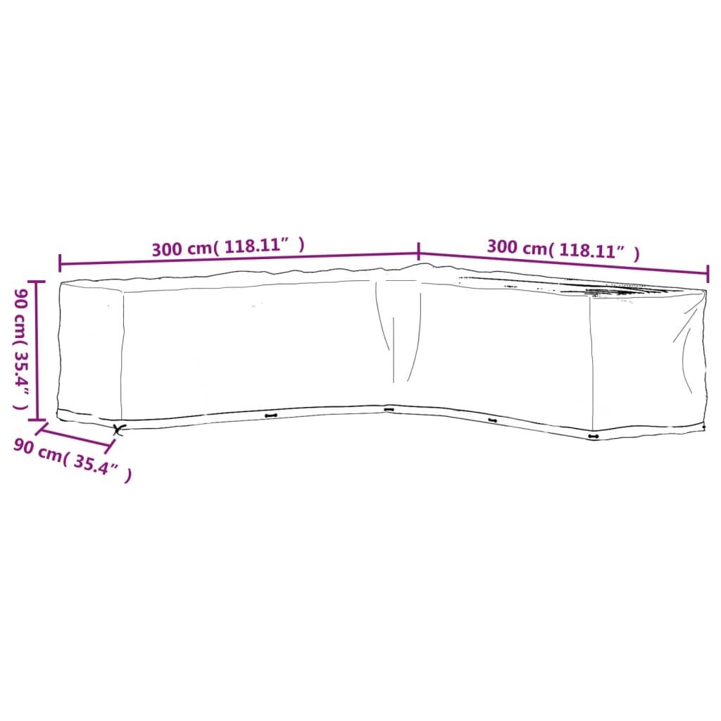 L-kujulised aiamööbli katted vidaXL, 300 x 300 x 90 cm, must hind ja info | Toolipadjad ja -katted | kaup24.ee