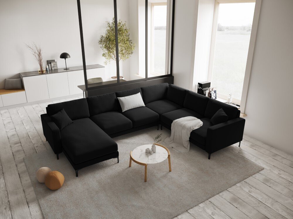 Panoraam parempoolne nurgadiivan velvet sofa Venus, 6 istekohta, must цена и информация | Nurgadiivanid ja nurgadiivanvoodid | kaup24.ee