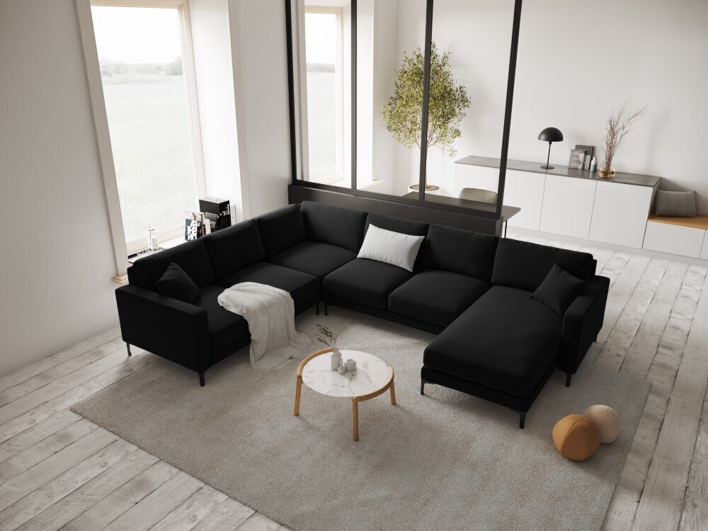 Panoraam vasakpoolne nurgadiivan velvet sofa Venus, 6 istekohta, must hind ja info | Nurgadiivanid ja nurgadiivanvoodid | kaup24.ee