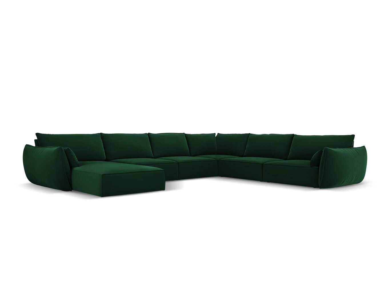 Panoraam parempoolne nurgadiivan velvet sofa Vanda, 8 istekohta, pudeliroheline v. hind ja info | Nurgadiivanid ja nurgadiivanvoodid | kaup24.ee