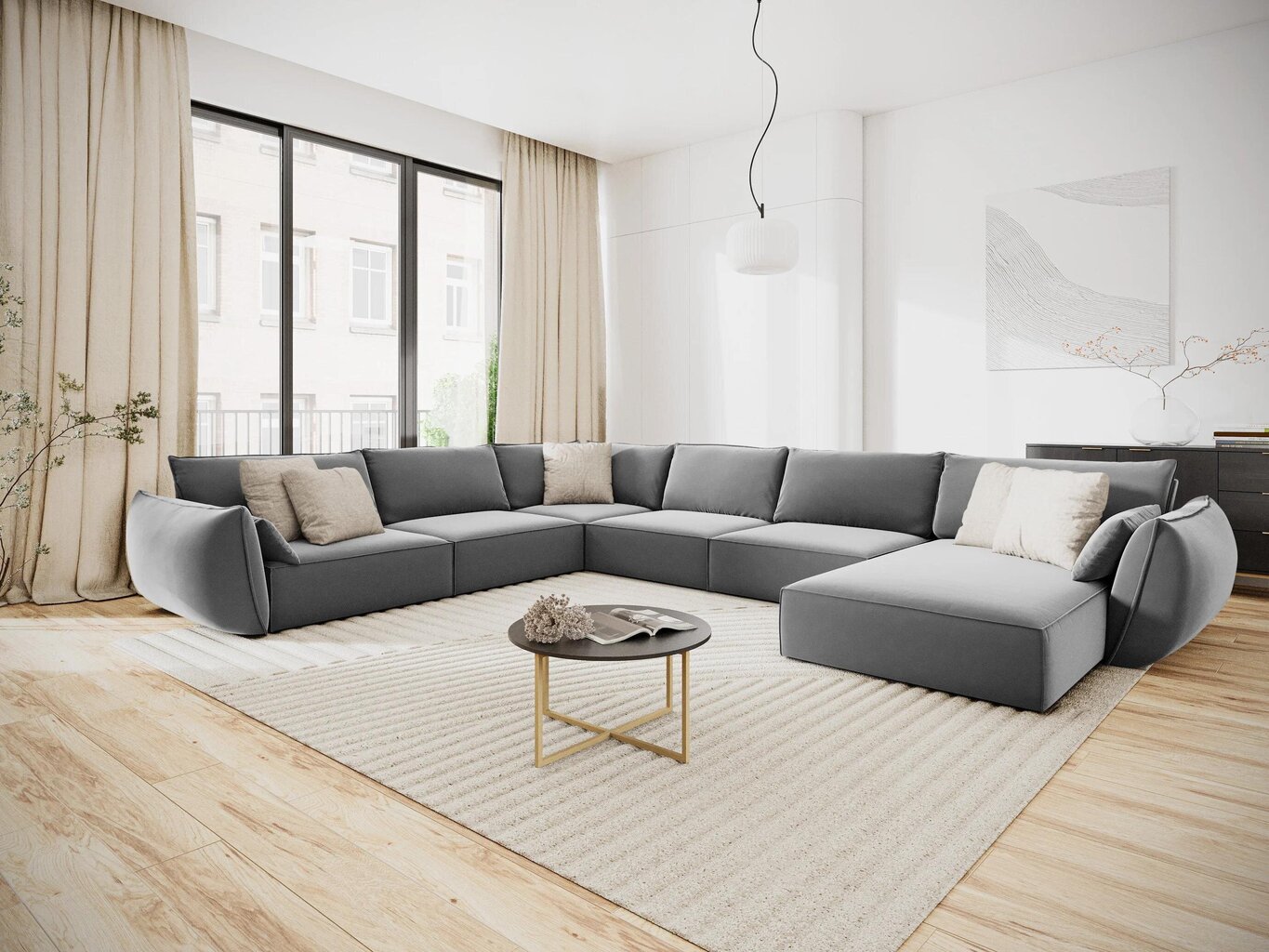 Panoraam vasakpoolne nurgadiivan velvet sofa Vanda, 8 istekohta, hall hind ja info | Nurgadiivanid ja nurgadiivanvoodid | kaup24.ee