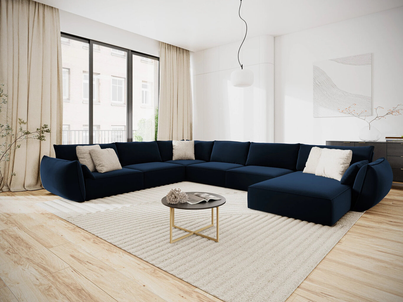 Panoraam vasakpoolne nurgadiivan velvet sofa Vanda, 8 istekohta, tumesinine цена и информация | Nurgadiivanid ja nurgadiivanvoodid | kaup24.ee