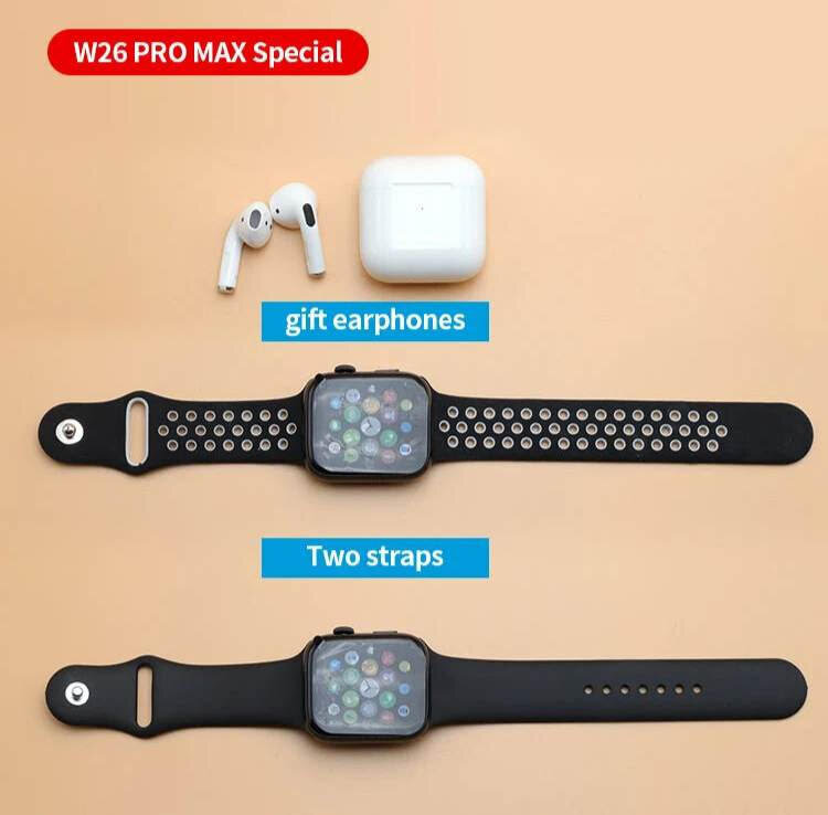 Nutikell W26 Pro Max, 2 ühes, BT kõrvaklapid + vahetusrihm must hind ja info | Nutikellad (smartwatch) | kaup24.ee