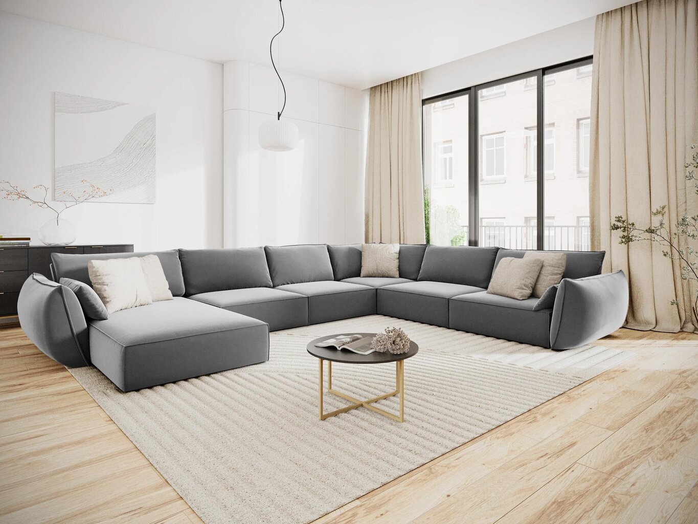 Panoraam parempoolne nurgadiivan velvet sofa Vanda, 8 istekohta, hall hind ja info | Nurgadiivanid ja nurgadiivanvoodid | kaup24.ee
