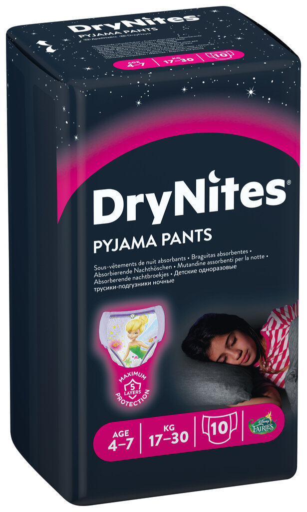 Huggies Drynites mähkmed 4-7m, tüdrukud (17-30 kg) 10tc, 3 pakendit hind ja info | Mähkmed | kaup24.ee
