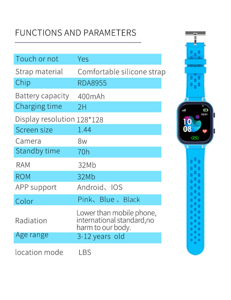 Happyjoe Qudro Blue nutikell lastele koos kõnefunktsiooni, asukoha jälgimise, kaamera, muusikamängija ja mängudega цена и информация | Nutikellad (smartwatch) | kaup24.ee