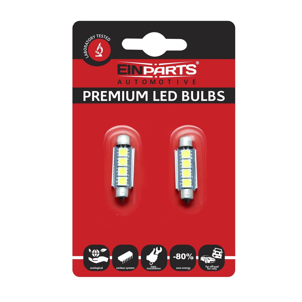 Auto LED Pirnid EinParts C10W Festoon 42mm 6000K CanBus 12V - 2 tk цена и информация | Autopirnid | kaup24.ee