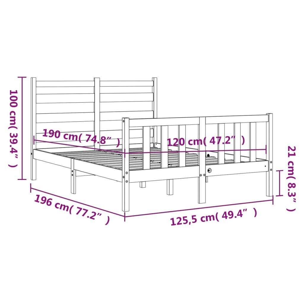 Voodiraam vidaXL, 120x190 cm, valge hind ja info | Voodid | kaup24.ee