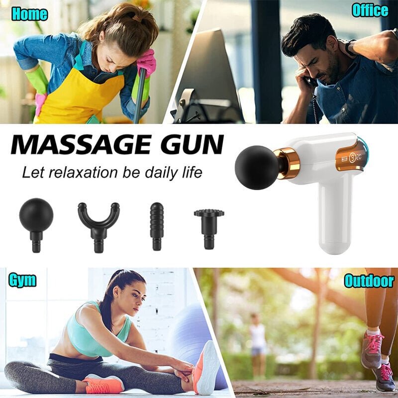 Juhtmeta massaažilöögipüstol; 4 otsaga lihasmasseerija; Massaažipüstol; Massage gun LIVMAN LC-002 цена и информация | Massaažiseadmed | kaup24.ee