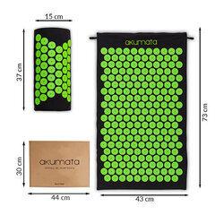 Akupressuurimatt koos padjaga Padi Akumata, 73x43 cm, must/roheline hind ja info | Massaažikaubad | kaup24.ee