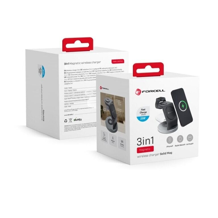 Forcell 3in1 MagSafe laadimisdokk, iPhone, Apple Watch, AirPods (15W), must hind ja info | Mobiiltelefonide laadijad | kaup24.ee