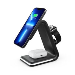 3in1 MagSafe laadimisdokk B17, iPhone, Apple Watch, AirPods (15W), must hind ja info | Mobiiltelefonide laadijad | kaup24.ee