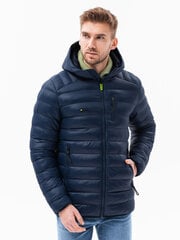 Куртка мужчины стеганая с капюшоном Ombre C549 темно-синий цена и информация | Мужские куртки | kaup24.ee