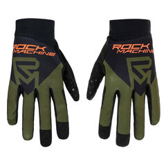 Вело перчатки Rock Machine Race FF, черные/зеленые/оранжевые, M цена и информация | Одежда для велосипедистов | kaup24.ee