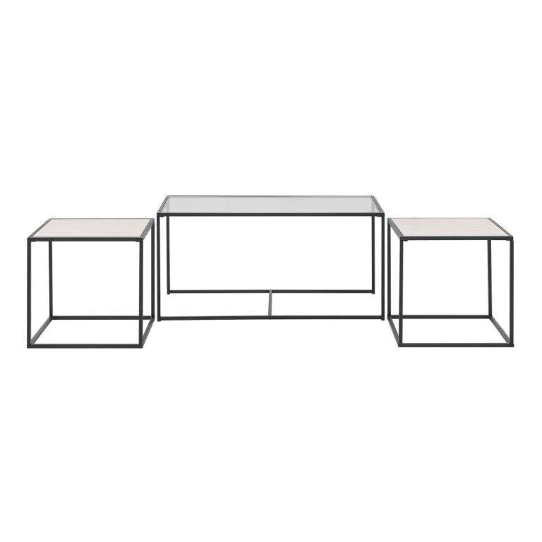 3 osaline elutoa laudade komplekt Walker Edison, klaas/valge marmori imitatsiooniga hind ja info | Diivanilauad | kaup24.ee