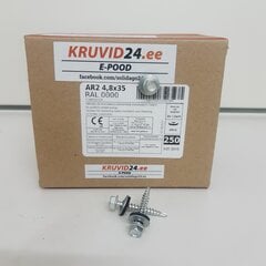 Katusekruvi AR2 4.8x35mm RAL 0000, 250tk цена и информация | Инструменты крепления | kaup24.ee