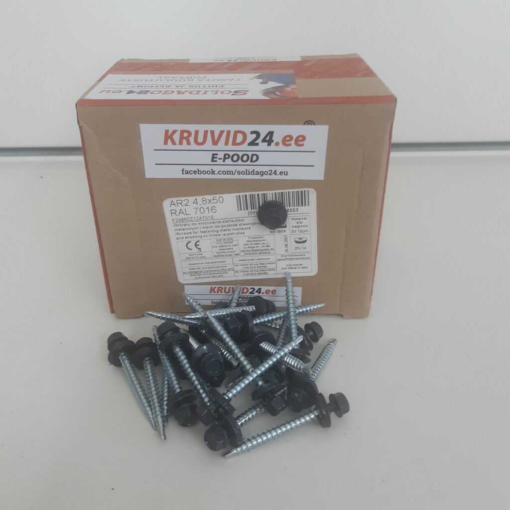 Katusekruvi AR2 4.8x50mm RAL 7016, 100t hind ja info | Kinnitusvahendid | kaup24.ee