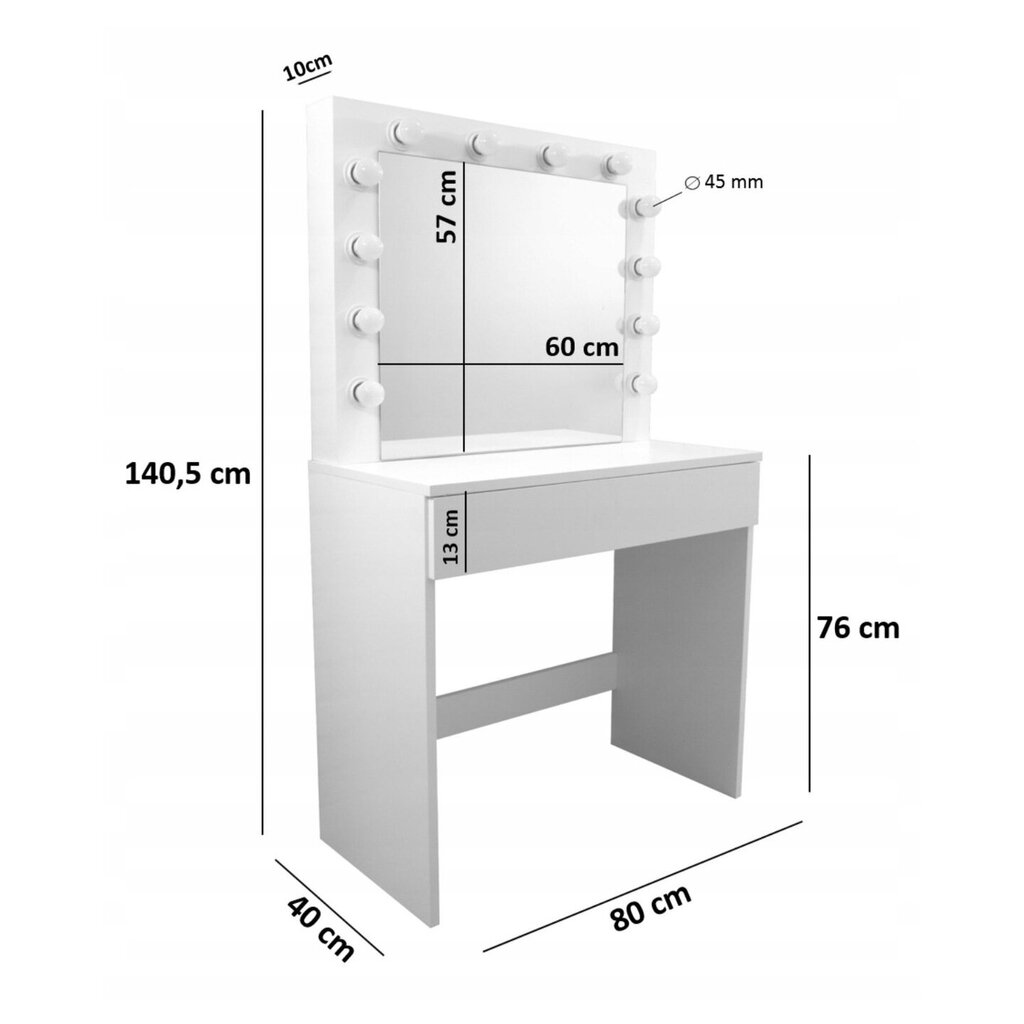 Kosmeetikalaud, 80 x 140,5 x 40 cm, valge hind ja info | Tualettlauad | kaup24.ee