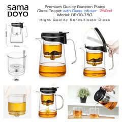 SAMADOYO Чайник премиум класса со стеклянным фильтром и  клапаном, BONSTON PIAOYI BP08-750, 750 мл цена и информация | Чайники, кофейники | kaup24.ee