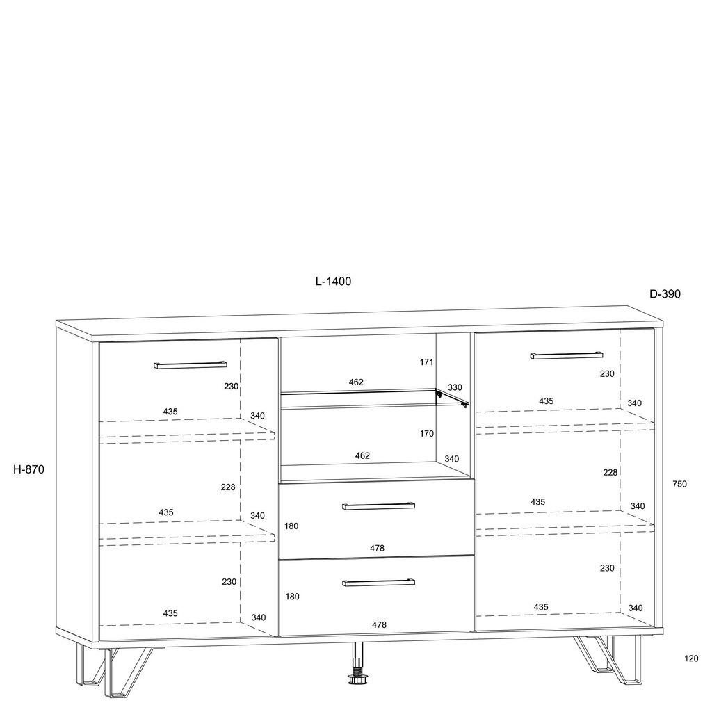 Kummut Boss - BOS-03 - 2D2S, must/käsitöötamm цена и информация | Kummutid | kaup24.ee