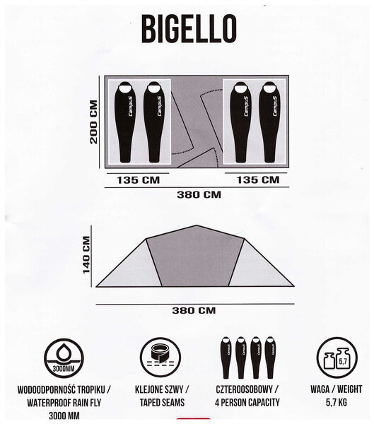 Campus Bigello 4-kohaline kahe osaga matkatelk hind ja info | Telgid | kaup24.ee