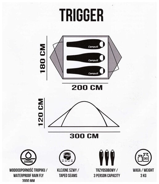 Campus Trigger 3-kohaline matkatelk цена и информация | Telgid | kaup24.ee