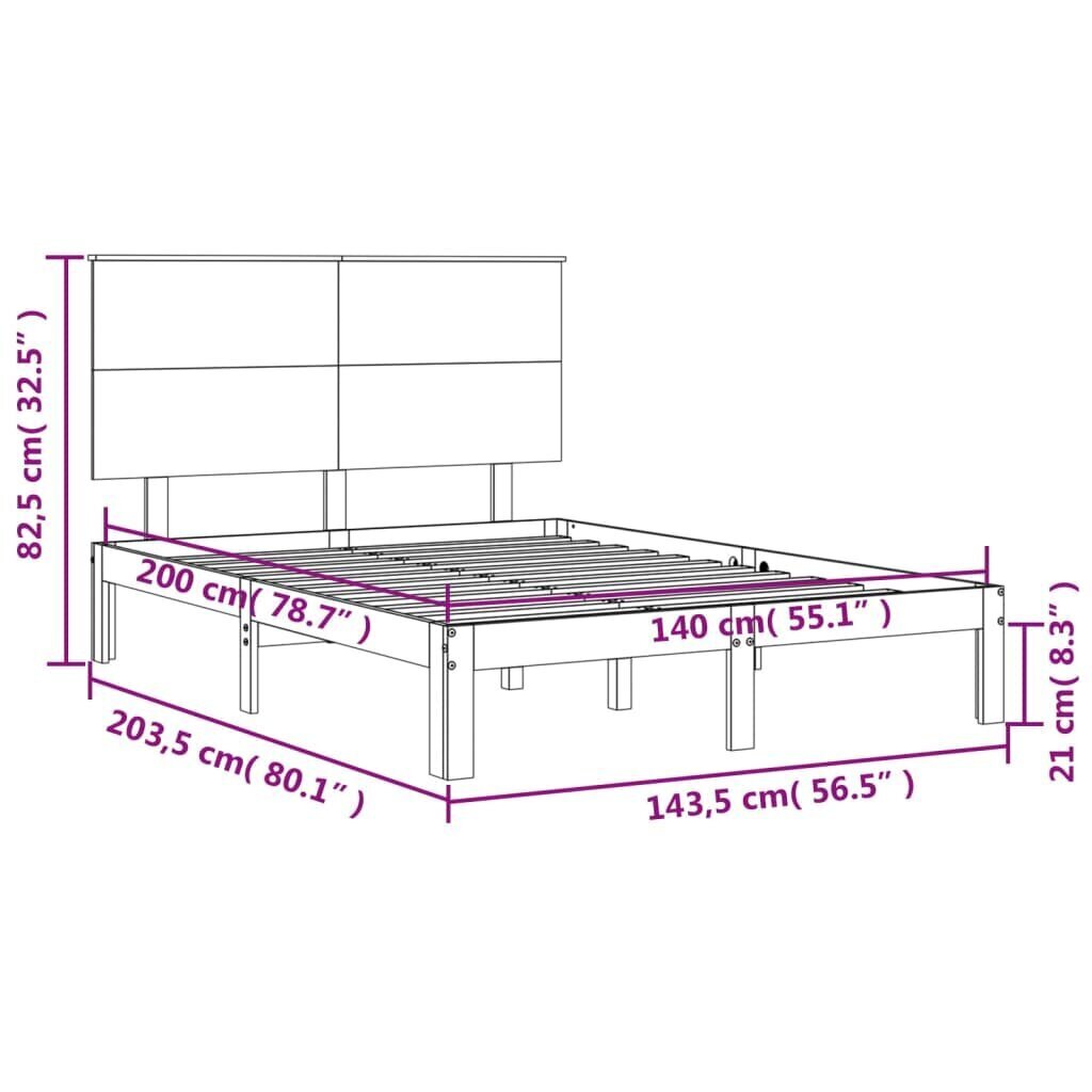 vidaXL voodiraam peatsiga, valge, 140 x 200 cm, täispuit hind ja info | Voodid | kaup24.ee